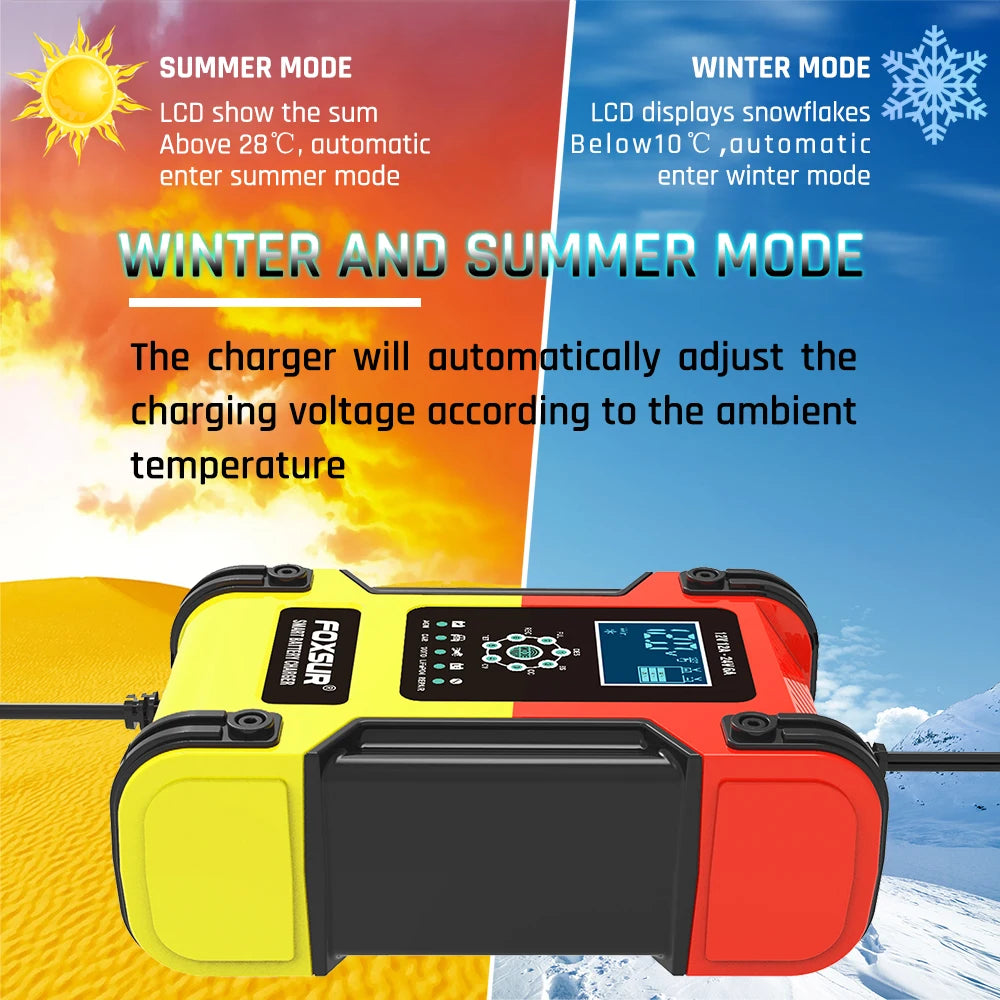 Smart Car Battery Charger 12Volt 12Amp or 24V 5A Motorcycle Truck Boat Lithium Lifepo4 AGM GEL WET Lead Acid Maintainer