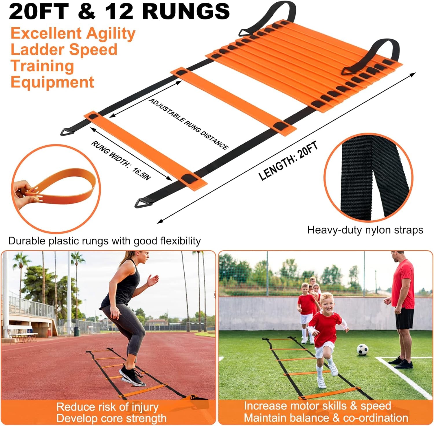 Kids Soccer Goals for Backyard, 2 of 6 X 4 Ft Kids Soccer Goal Set Soccer Net with 10 Soccer Cones, Agility Ladder & Carry Bag, Portable Soccer Training Equipment.