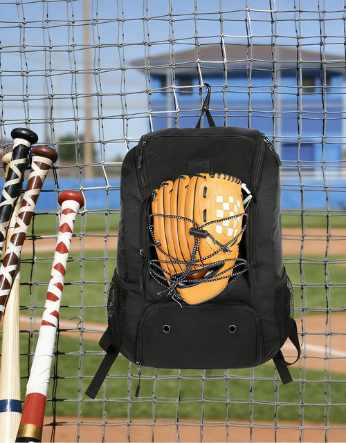 Load image into Gallery viewer, Youth Baseball Backpack, Softball Bat Bag with Shoes Compartment | Lightweight Baseball Bag for Boys and Adult, Fence Hook Hold Tball Bat, Batting Mitten, Helmet, Caps, Teeball Gear Equipment
