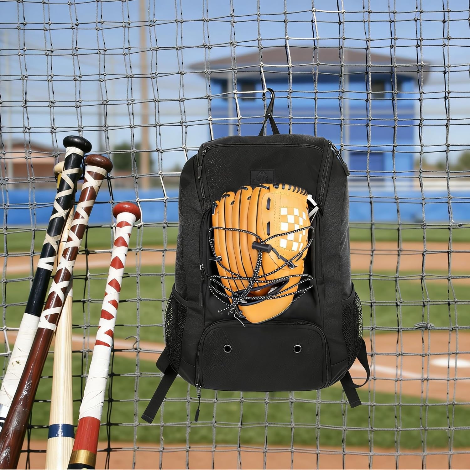 Youth Baseball Backpack, Softball Bat Bag with Shoes Compartment | Lightweight Baseball Bag for Boys and Adult, Fence Hook Hold Tball Bat, Batting Mitten, Helmet, Caps, Teeball Gear Equipment