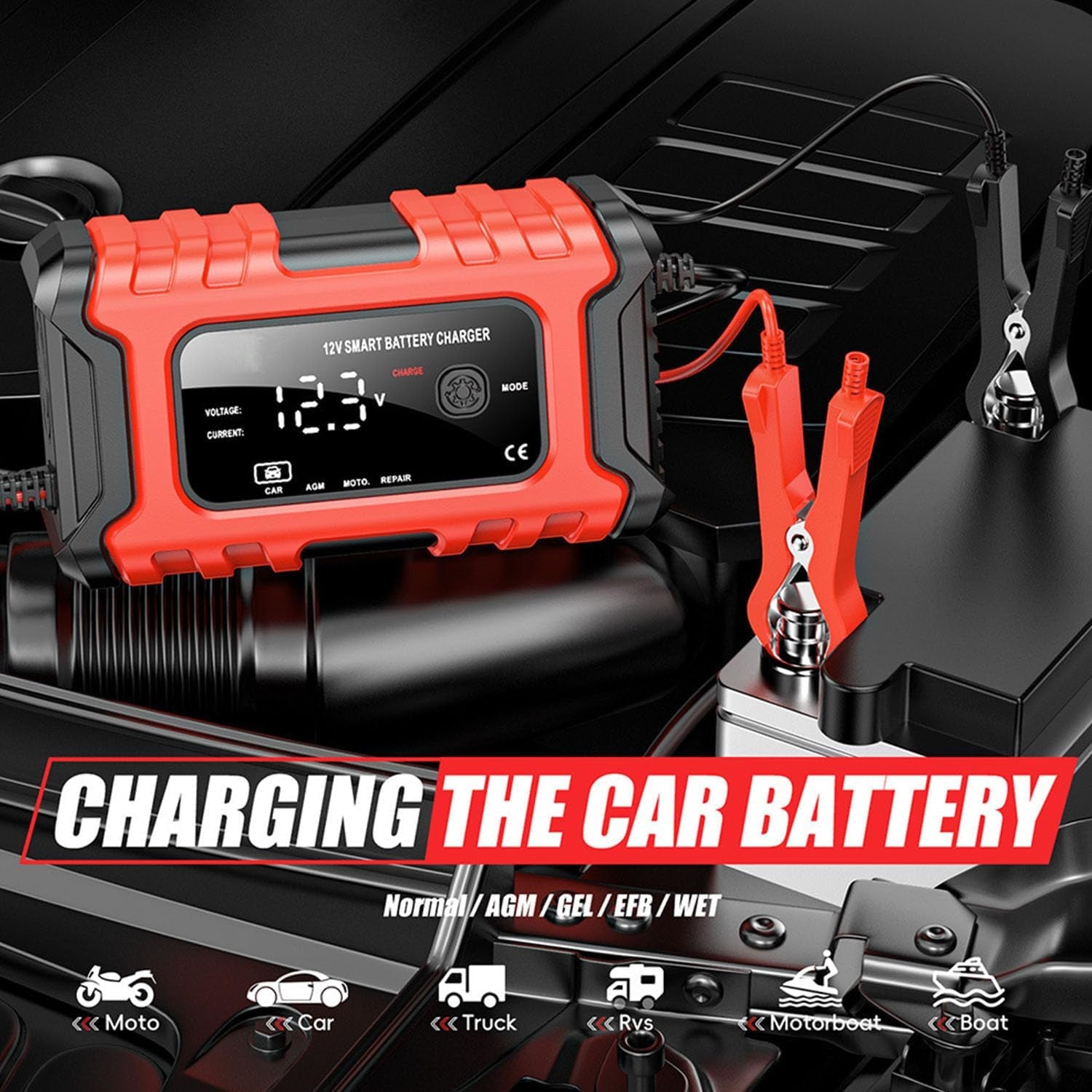 12V 6-Amp Battery Charger, Smart Trickle Charger Maintainer, Battery Repair | Battery Desulfator, Temperature Compensation, Multi-Protection for Car Truck Motorcycle Lawn Mower Marine Lead Acid Batteries