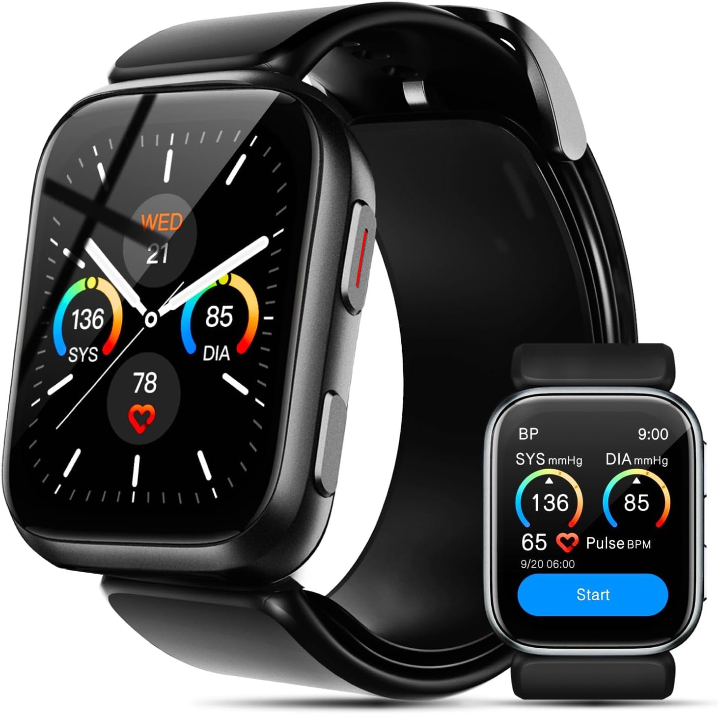 Blood Pressure Smart Watch, 1.95'' Blood Pressure Smartwatch with Air Pump Cuff, Blood Pressure Sleep Monitor Sports Tracking for Android Ios Supports Data Sharing, Reminder Monitoring