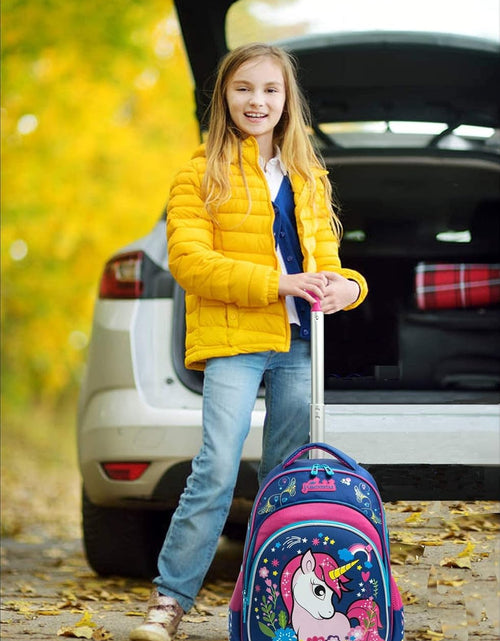 Load image into Gallery viewer, Girls Unicorn Rolling Backpacks Kids Backpack with Wheels for Girls School Bags with Lunch Box

