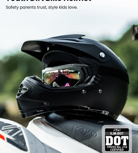 Youth Kids ATV Motocross Helmet Goggles Sports Gloves Dirt Bike Motorcycle off Road DOT Approved B07 (Youth-L, Matte Black)