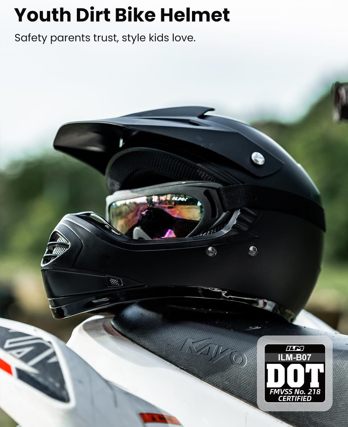 Youth Kids ATV Motocross Helmet Goggles Sports Gloves Dirt Bike Motorcycle off Road DOT Approved B07 (Youth-L, Matte Black)