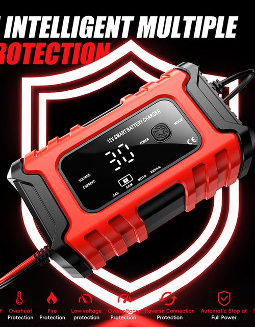 Load image into Gallery viewer, 12V 6-Amp Battery Charger, Smart Trickle Charger Maintainer, Battery Repair | Battery Desulfator, Temperature Compensation, Multi-Protection for Car Truck Motorcycle Lawn Mower Marine Lead Acid Batteries
