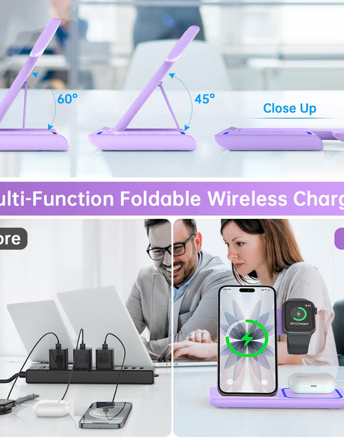 Load image into Gallery viewer, Wireless Charging Station, 3 in 1 Wireless Charger for Iphone 17/16/15/14/13/12/11/Pro/Pro Max/Xs, 18W Charging Dock for Iwatch Series 11 10 9 8 7 6 5 4 3 2, Airpods 4/3/2/Pro(Purple)

