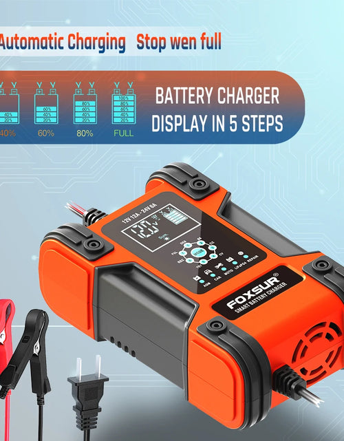 Load image into Gallery viewer, Smart Car Battery Charger 12Volt 12Amp or 24V 5A Motorcycle Truck Boat Lithium Lifepo4 AGM GEL WET Lead Acid Maintainer
