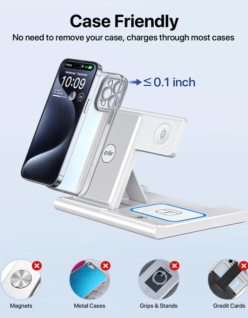 Load image into Gallery viewer, 3 in 1 Fast Charging Station, Folding Travel Wireless Charger Stand for Iphone 15,14,13,12,11/Pro/Max/Plus,X,Xr,Xs/Max,Se,8/Plus,Apple Watch 1-8,Airpods 3/2/Pro(No Adaptor，White)
