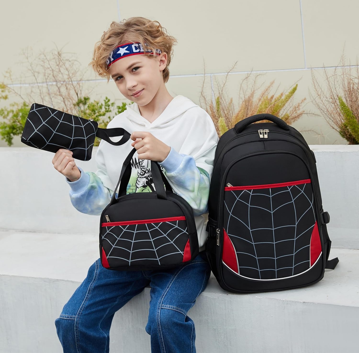 Boys Backpack with Lunch Box Kids Backpack for School Bag for Kids Bookbag Set School Backpacks for Boys (Black)