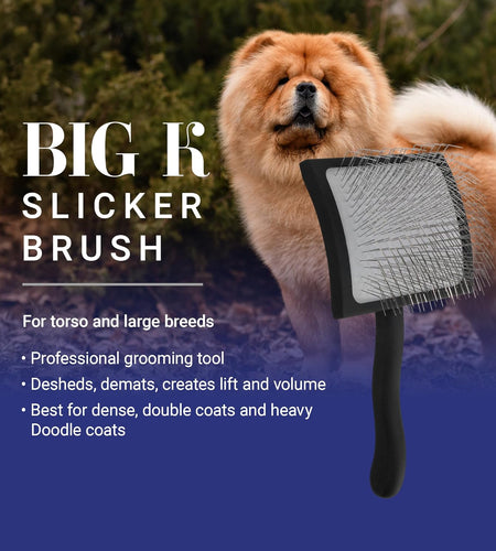 Big K Dog Slicker Brush for Dogs (Goldendoodles, Labradoodles, Poodles), Groom like a Professional, Fluff Detangle Style, Saves Time Energy, Black, Large
