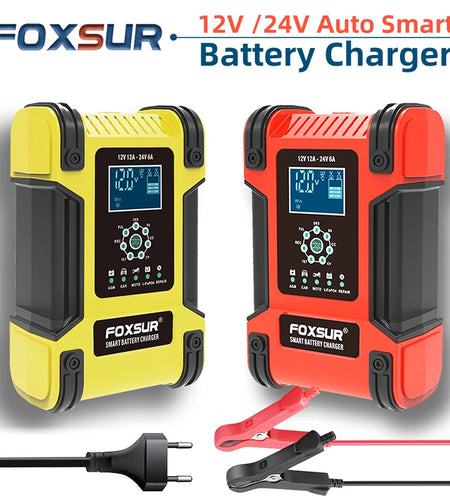 Smart Car Battery Charger 12Volt 12Amp or 24V 5A Motorcycle Truck Boat Lithium Lifepo4 AGM GEL WET Lead Acid Maintainer