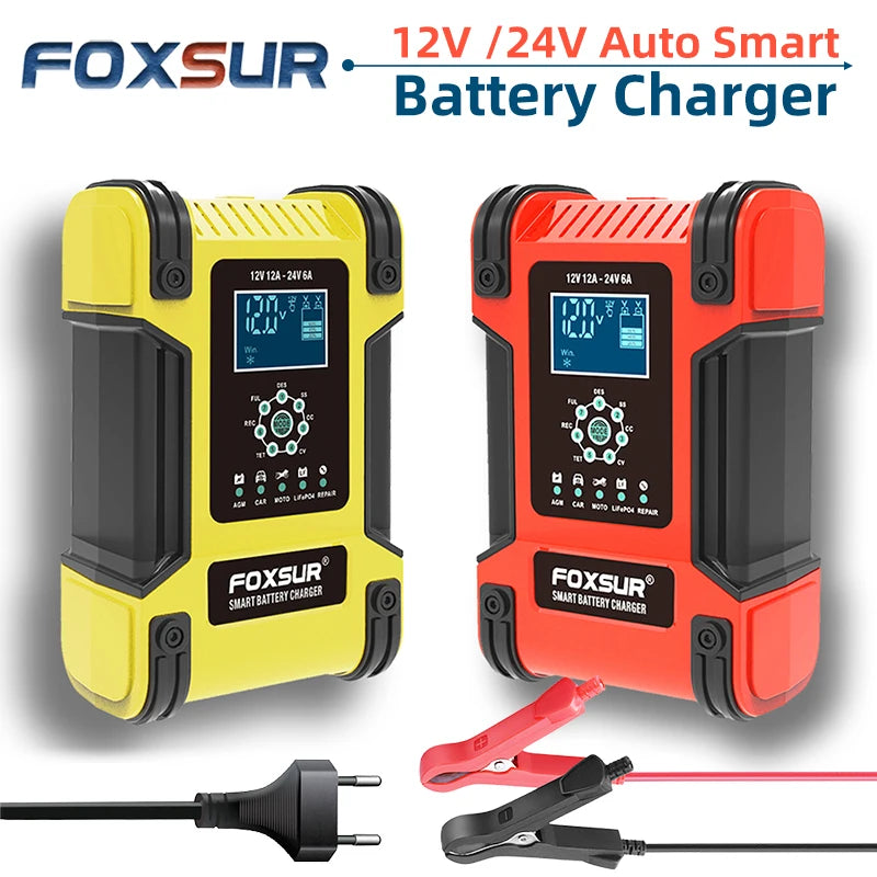 Smart Car Battery Charger 12Volt 12Amp or 24V 5A Motorcycle Truck Boat Lithium Lifepo4 AGM GEL WET Lead Acid Maintainer