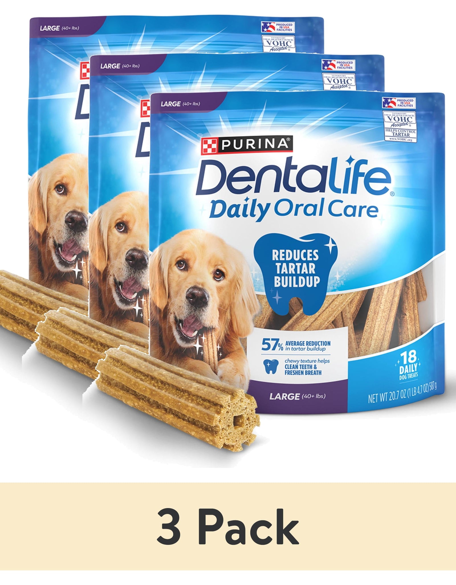 Purina  Daily Oral Care Large Dog Dental Treats with Chicken, 20.7 Oz Pouch (18 Count)