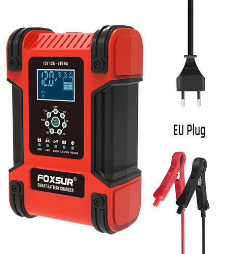 Smart Car Battery Charger 12Volt 12Amp or 24V 5A Motorcycle Truck Boat Lithium Lifepo4 AGM GEL WET Lead Acid Maintainer