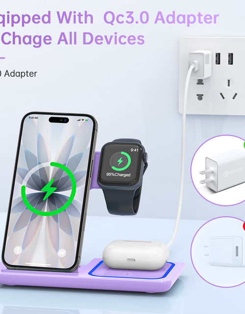 Load image into Gallery viewer, Wireless Charging Station, 3 in 1 Wireless Charger for Iphone 17/16/15/14/13/12/11/Pro/Pro Max/Xs, 18W Charging Dock for Iwatch Series 11 10 9 8 7 6 5 4 3 2, Airpods 4/3/2/Pro(Purple)

