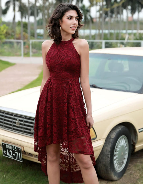 Load image into Gallery viewer, Women'S Halter Floral Lace Cocktail Party Dress Hi-Lo Bridesmaid Dress
