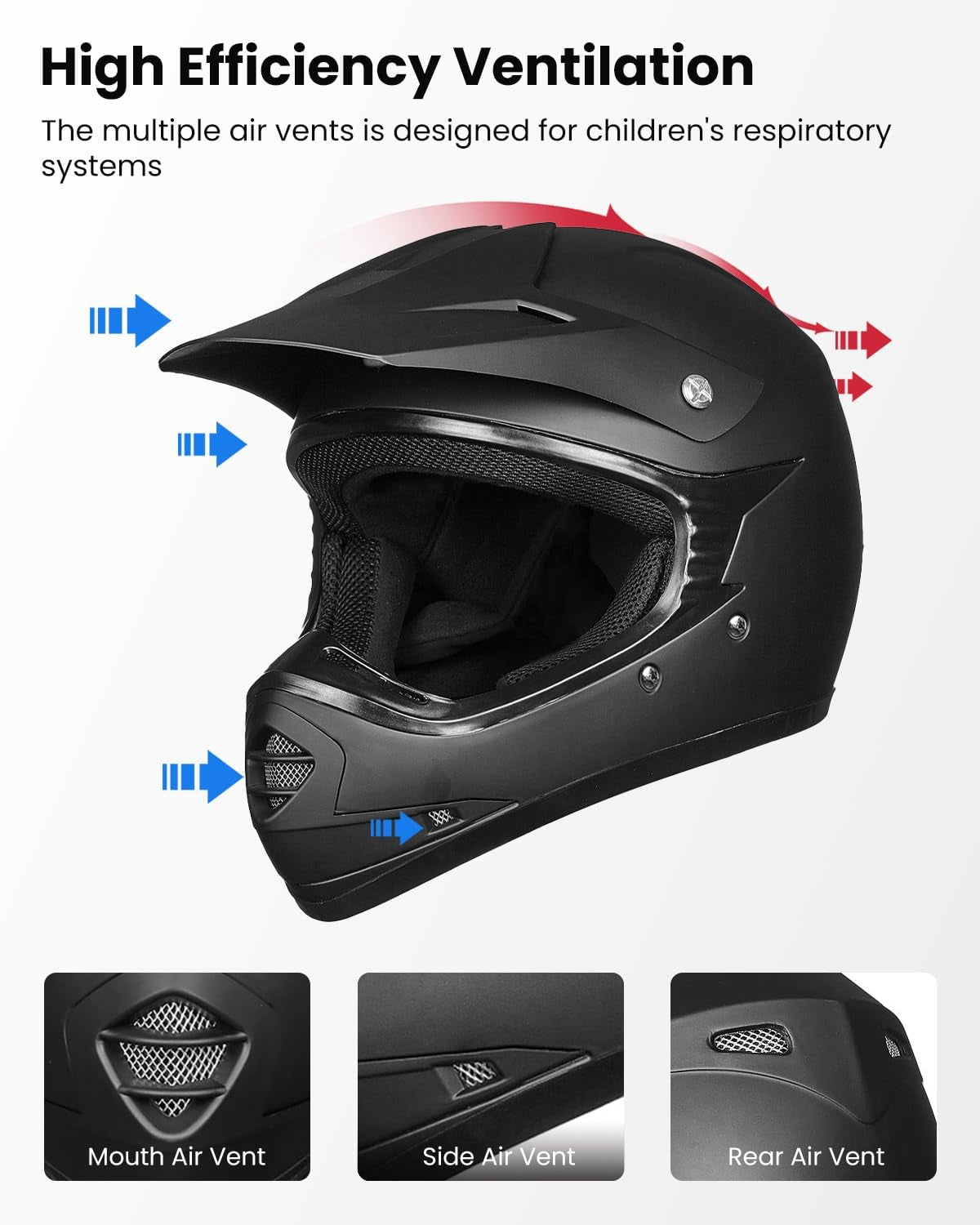 Youth Kids ATV Motocross Helmet Goggles Sports Gloves Dirt Bike Motorcycle off Road DOT Approved B07 (Youth-L, Matte Black)