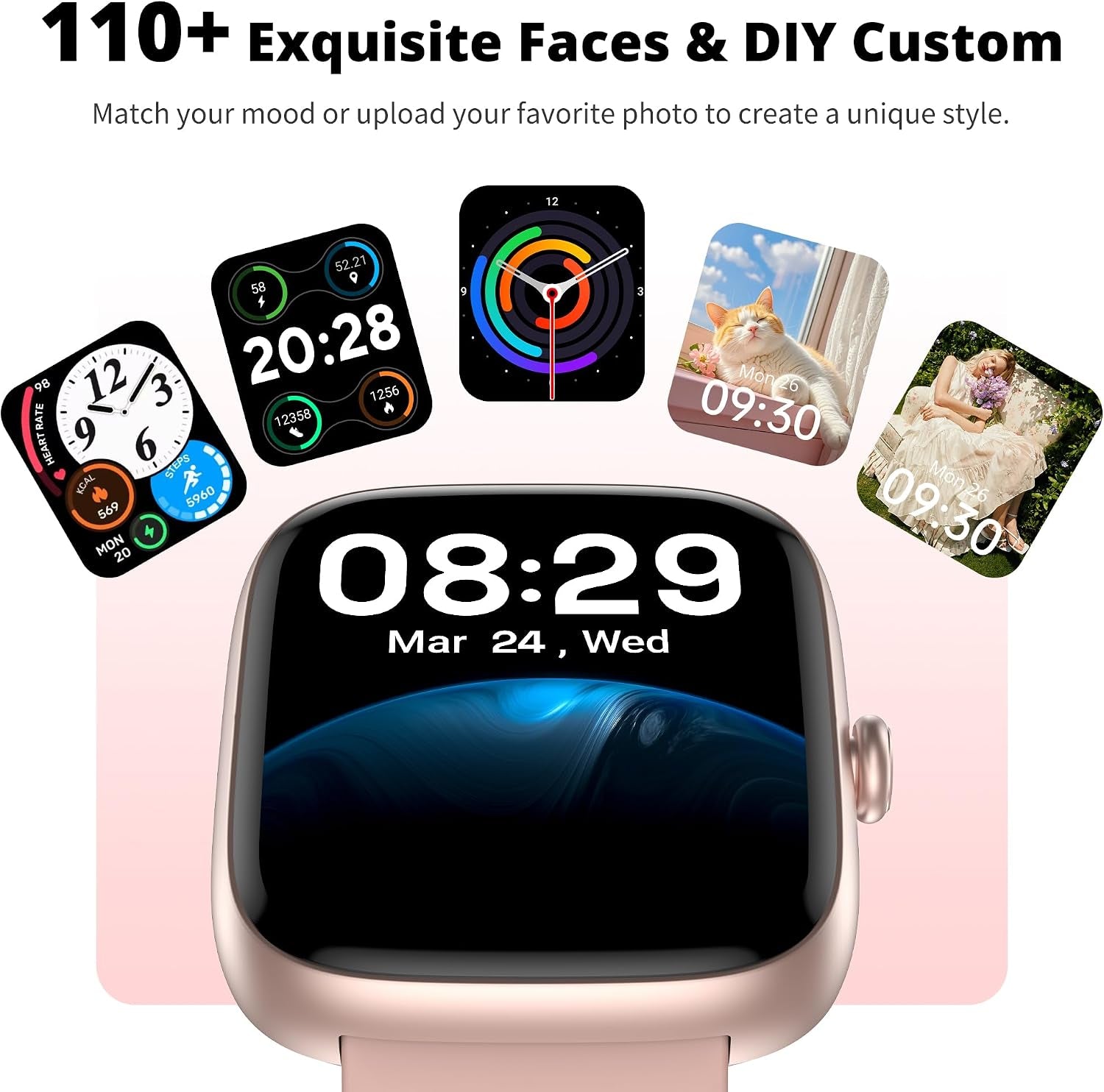 Smart Watch for Women, 1.83" HD Touchscreen Fitness Tracker, Bluetooth Calling, 110+ Sports Modes, Heart Rate Spo2 Sleep Monitor, DIY Dial, IP67 Waterproof, Compatible with Android & Ios