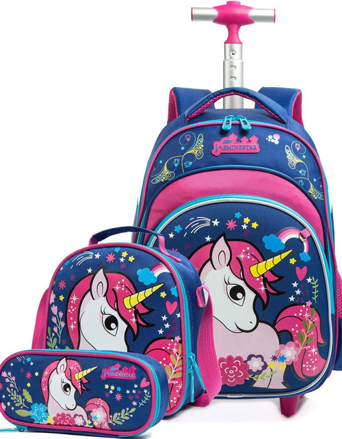 Load image into Gallery viewer, Girls Unicorn Rolling Backpacks Kids Backpack with Wheels for Girls School Bags with Lunch Box
