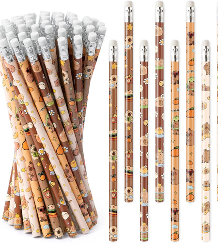 CAPY Pencils with Eraser - Cute CAPY #2 HB Pencils, School Classroom Student Rewards Back to School Office Supply Animal Print Goodie Bag Fillers Stuffers Birthday Party Favors