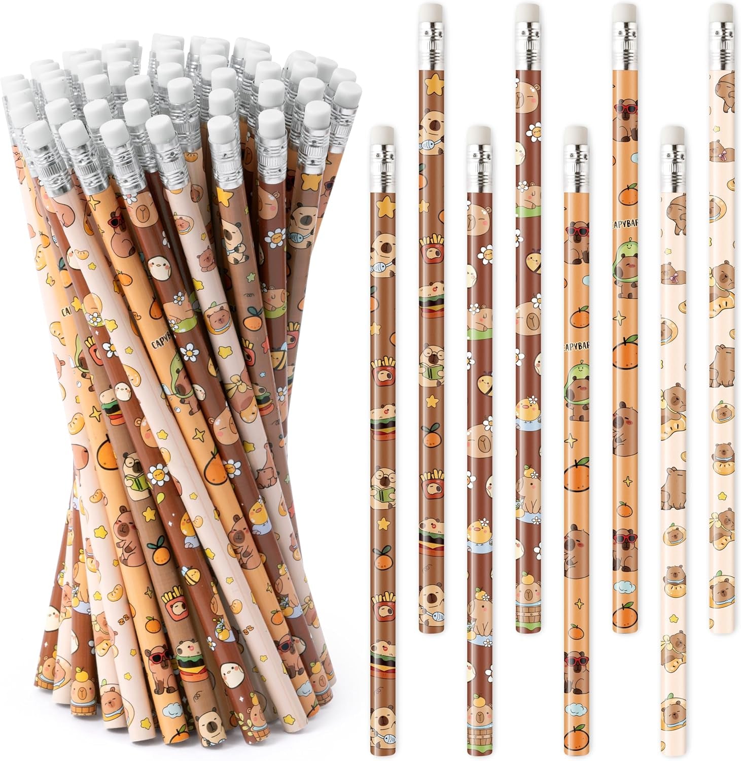 CAPY Pencils with Eraser - Cute CAPY #2 HB Pencils, School Classroom Student Rewards Back to School Office Supply Animal Print Goodie Bag Fillers Stuffers Birthday Party Favors
