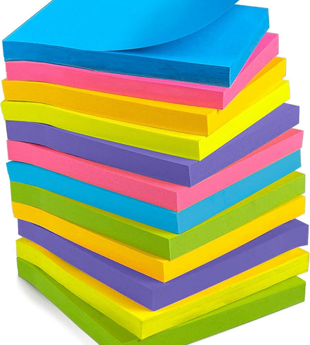 Sticky Notes - 12 Pads, 3”X3” - Colorful Self-Stick Post Notes Bulk - Office Desk Accessories | Teacher Classroom Must Haves,Aesthetic School Supplies for Home,Back to School Essential