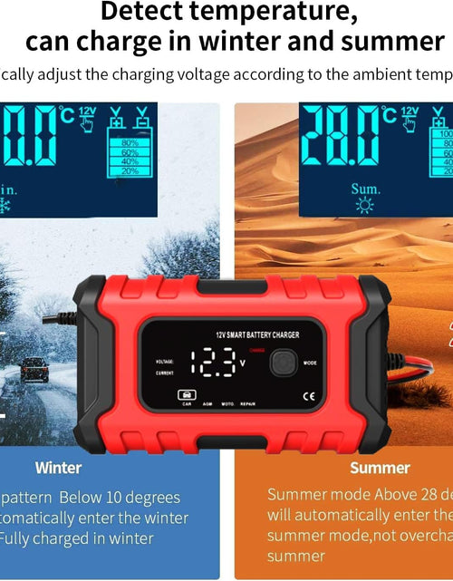 Load image into Gallery viewer, 12V 6-Amp Battery Charger, Smart Trickle Charger Maintainer, Battery Repair | Battery Desulfator, Temperature Compensation, Multi-Protection for Car Truck Motorcycle Lawn Mower Marine Lead Acid Batteries
