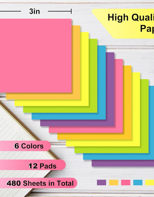 Load image into Gallery viewer, Sticky Notes - 12 Pads, 3”X3” - Colorful Self-Stick Post Notes Bulk - Office Desk Accessories | Teacher Classroom Must Haves,Aesthetic School Supplies for Home,Back to School Essential
