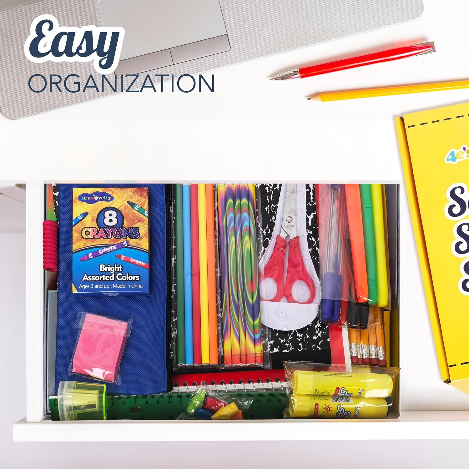 52 Pieces Schools Supplies Kit for K1-8 Back to School Supply Box with Essential Student Kits, School Supply Bundle Middle Elementary Schools Supplies Kit Grades 1 2 3 4 5 6 7 8