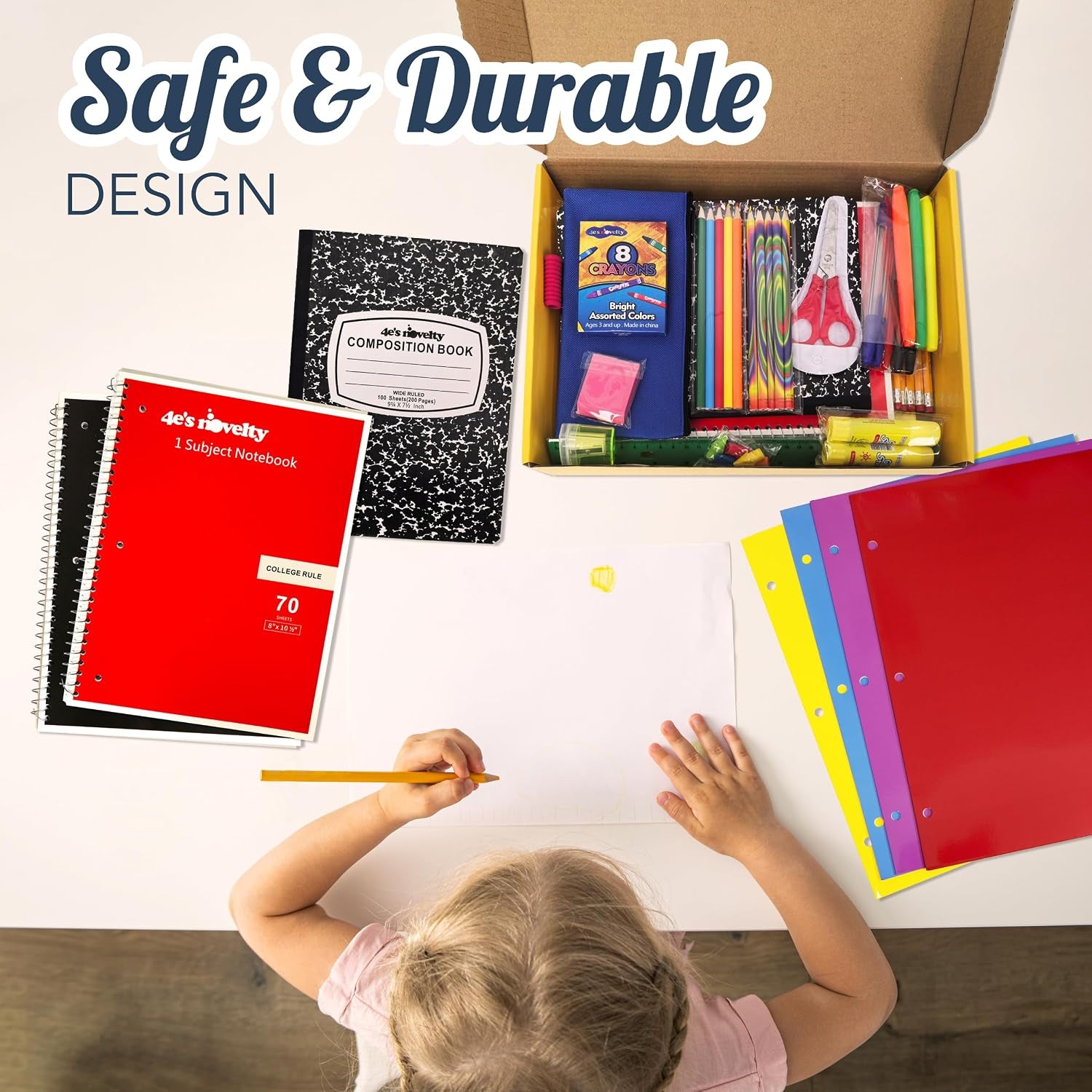 52 Pieces Schools Supplies Kit for K1-8 Back to School Supply Box with Essential Student Kits, School Supply Bundle Middle Elementary Schools Supplies Kit Grades 1 2 3 4 5 6 7 8