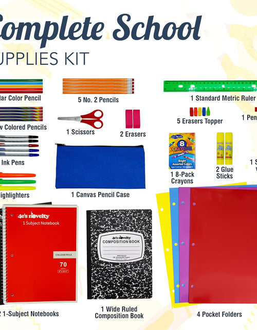Load image into Gallery viewer, 52 Pieces Schools Supplies Kit for K1-8 Back to School Supply Box with Essential Student Kits, School Supply Bundle Middle Elementary Schools Supplies Kit Grades 1 2 3 4 5 6 7 8
