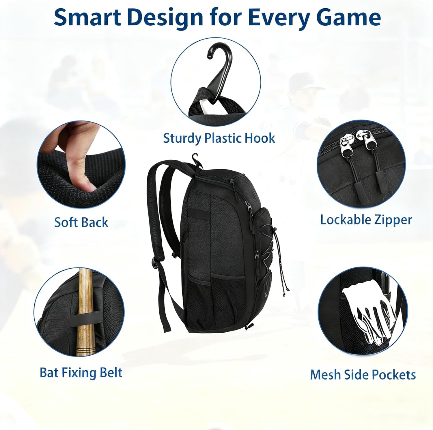 Youth Baseball Backpack, Softball Bat Bag with Shoes Compartment | Lightweight Baseball Bag for Boys and Adult, Fence Hook Hold Tball Bat, Batting Mitten, Helmet, Caps, Teeball Gear Equipment