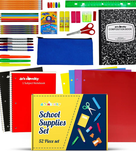 52 Pieces Schools Supplies Kit for K1-8 Back to School Supply Box with Essential Student Kits, School Supply Bundle Middle Elementary Schools Supplies Kit Grades 1 2 3 4 5 6 7 8