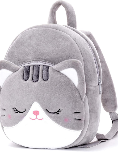 Load image into Gallery viewer, Cat Toddler Backpack Plush Backpack Toddler Girls Backpack Cat Animal Kids Backpacks for Girls Kitty Plush Backpack for Baby Girls Gray 11-Inch | Soft Plush Material, Lightweight Design, Dual-Zipper Storage, Adjustable Straps for Kindergarten, Preschool
