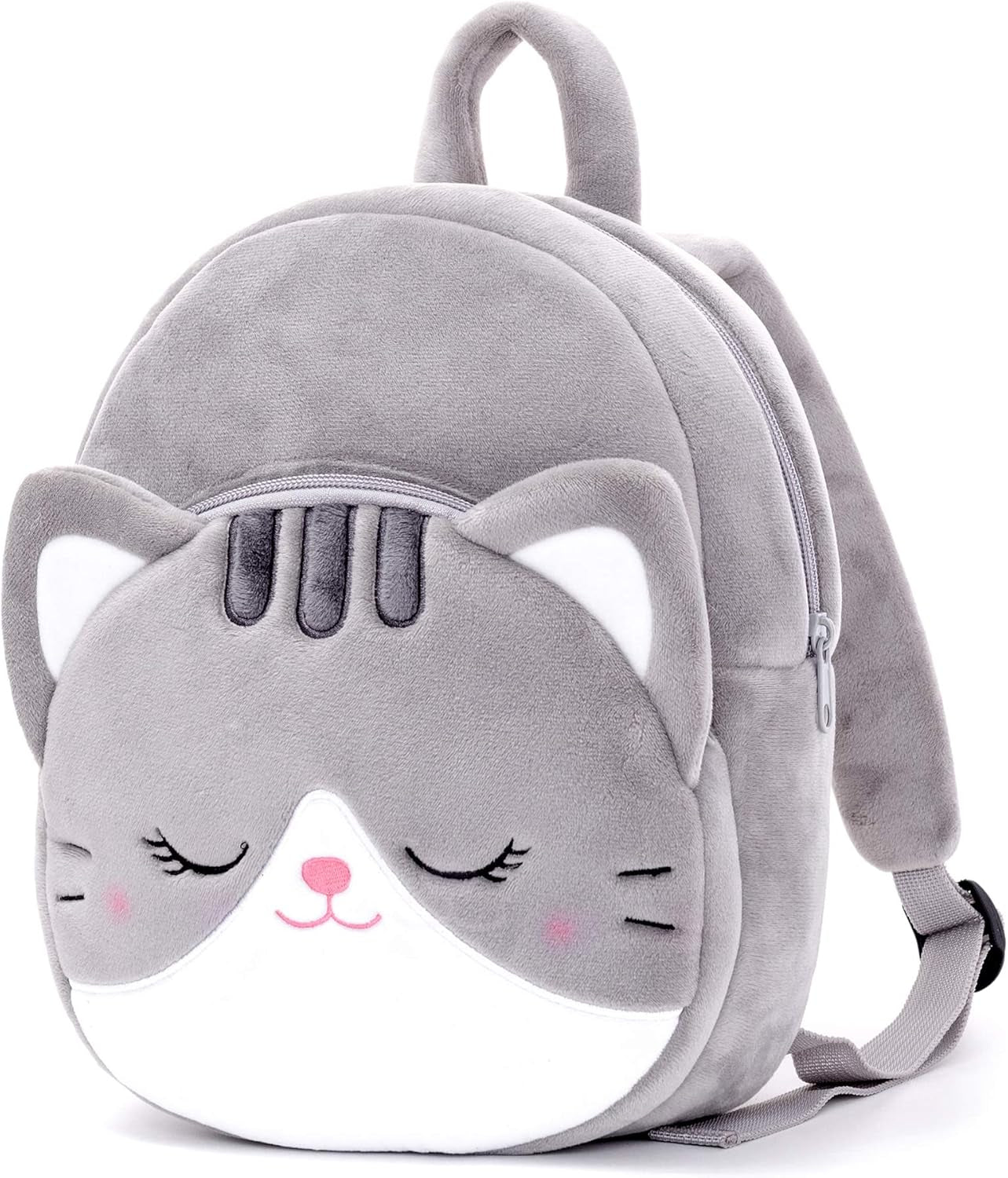 Cat Toddler Backpack Plush Backpack Toddler Girls Backpack Cat Animal Kids Backpacks for Girls Kitty Plush Backpack for Baby Girls Gray 11-Inch | Soft Plush Material, Lightweight Design, Dual-Zipper Storage, Adjustable Straps for Kindergarten, Preschool