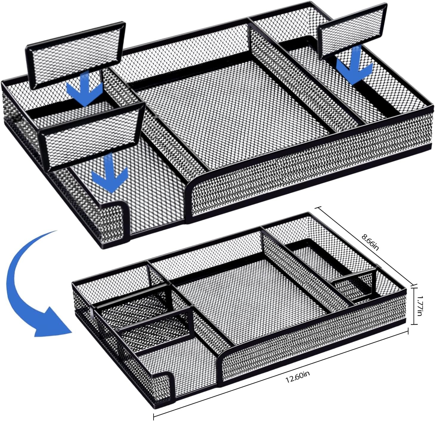 Black Desk Organizer Set, Office Supplies with Stapler and Tape Dispenser | Includes Desk Drawer Organizer,Tape, Staples, Staple Remover, Paper Clips, Scissors and Sticky Notes for a Neat Workspace