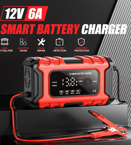 12V 6-Amp Battery Charger, Smart Trickle Charger Maintainer, Battery Repair | Battery Desulfator, Temperature Compensation, Multi-Protection for Car Truck Motorcycle Lawn Mower Marine Lead Acid Batteries