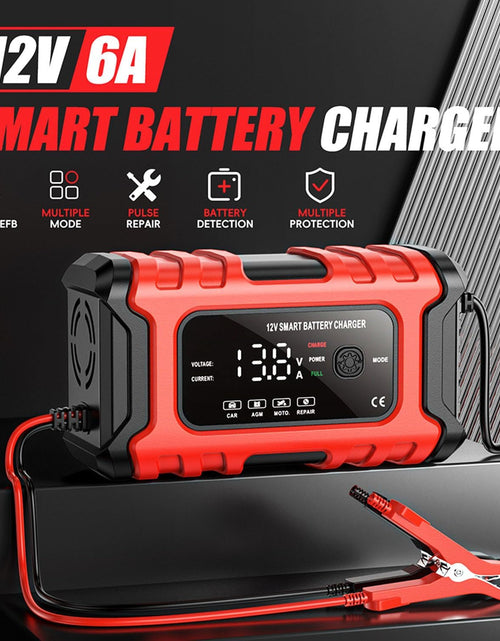 Load image into Gallery viewer, 12V 6-Amp Battery Charger, Smart Trickle Charger Maintainer, Battery Repair | Battery Desulfator, Temperature Compensation, Multi-Protection for Car Truck Motorcycle Lawn Mower Marine Lead Acid Batteries

