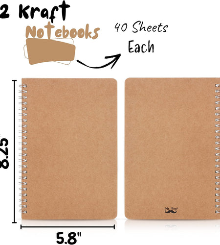 Premium A5 Spiral Notebooks - 2 Pack Kraft Cover with 80 Blank Pages for Sketching, Journaling, and Creative Writing