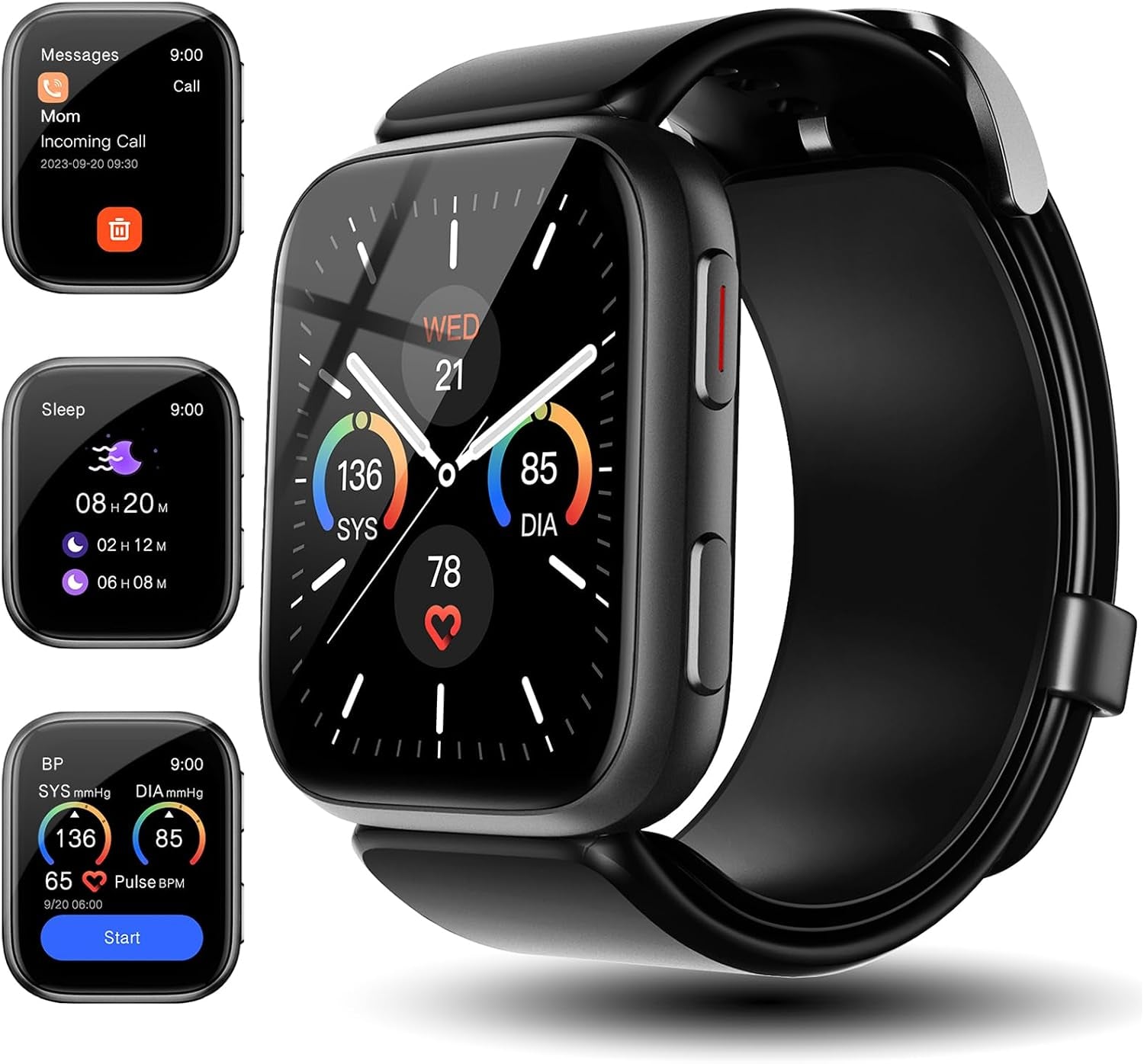 Blood Pressure Smart Watch, 1.95'' Blood Pressure Smartwatch with Air Pump Cuff, Blood Pressure Sleep Monitor Sports Tracking for Android Ios Supports Data Sharing, Reminder Monitoring