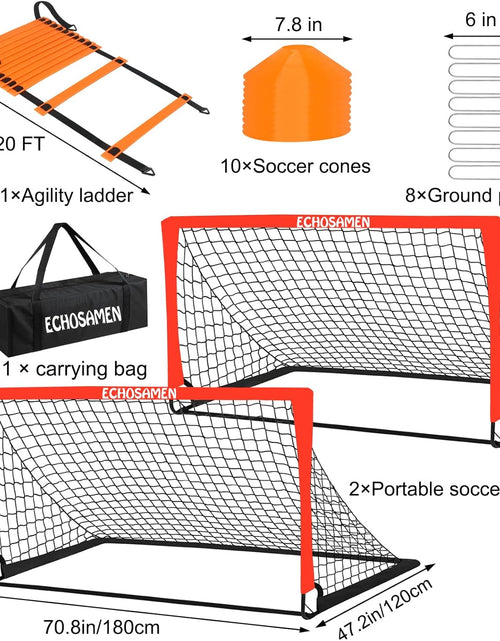 Load image into Gallery viewer, Kids Soccer Goals for Backyard, 2 of 6 X 4 Ft Kids Soccer Goal Set Soccer Net with 10 Soccer Cones, Agility Ladder &amp; Carry Bag, Portable Soccer Training Equipment.
