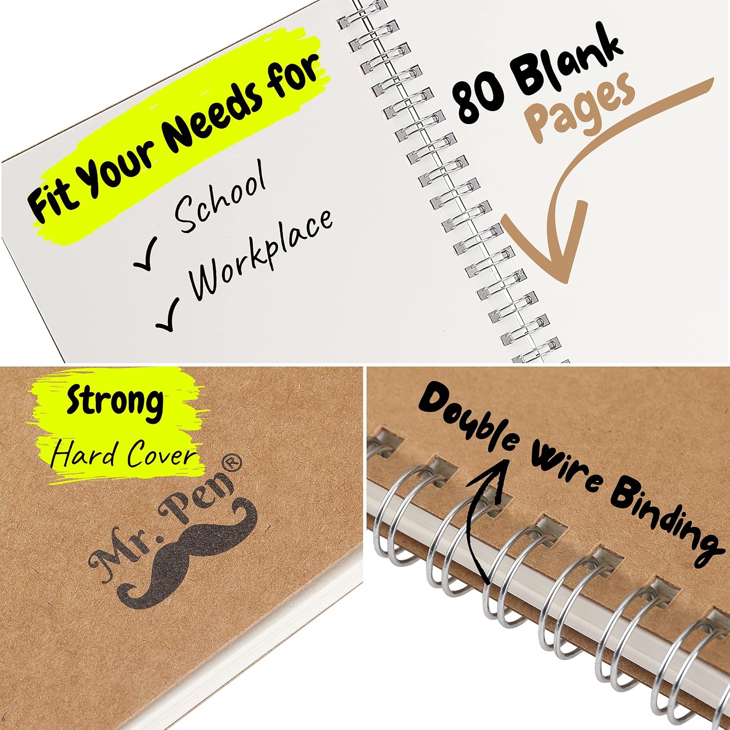 Premium A5 Spiral Notebooks - 2 Pack Kraft Cover with 80 Blank Pages for Sketching, Journaling, and Creative Writing