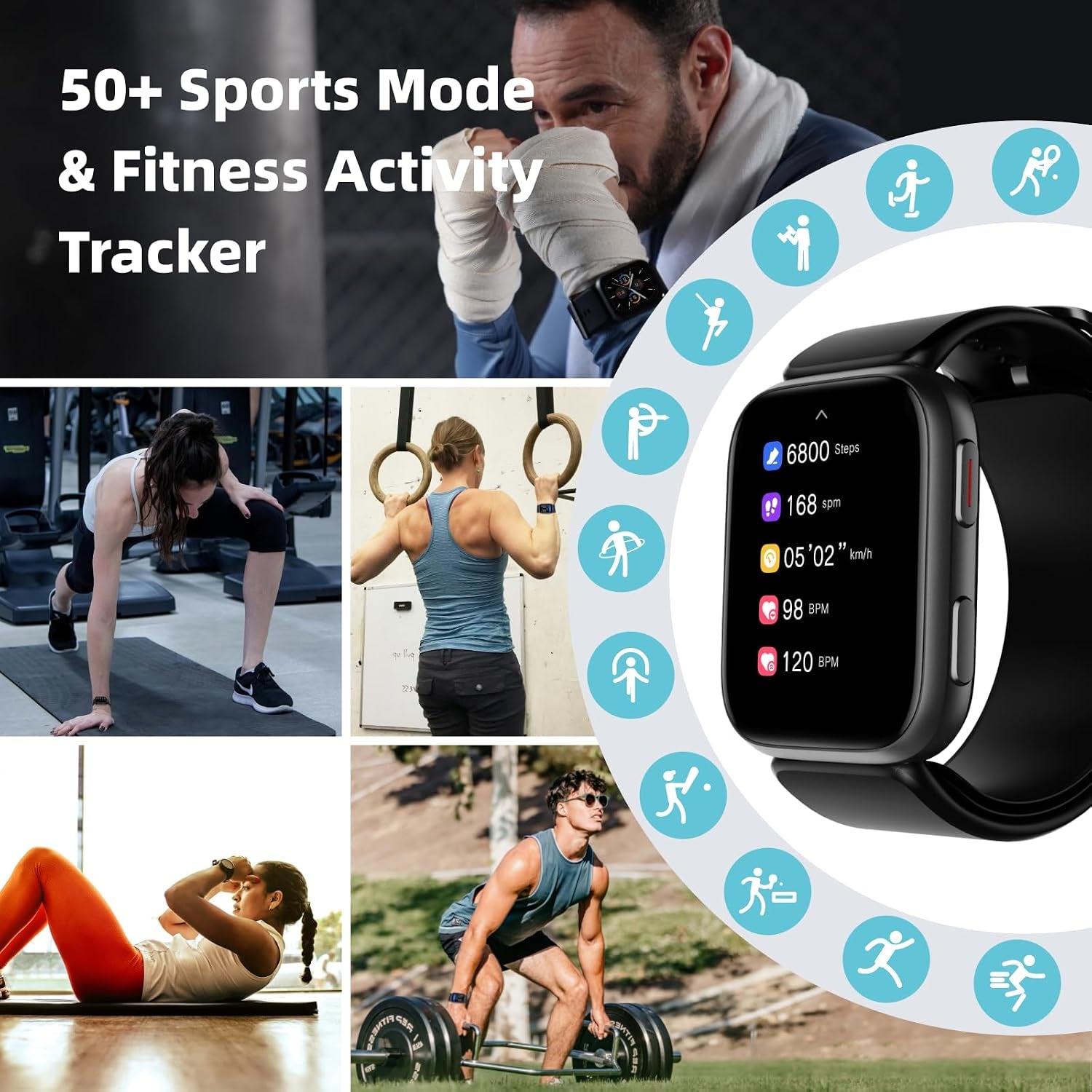 Blood Pressure Smart Watch, 1.95'' Blood Pressure Smartwatch with Air Pump Cuff, Blood Pressure Sleep Monitor Sports Tracking for Android Ios Supports Data Sharing, Reminder Monitoring