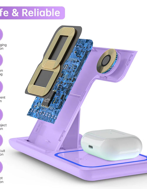 Load image into Gallery viewer, Wireless Charging Station, 3 in 1 Wireless Charger for Iphone 17/16/15/14/13/12/11/Pro/Pro Max/Xs, 18W Charging Dock for Iwatch Series 11 10 9 8 7 6 5 4 3 2, Airpods 4/3/2/Pro(Purple)
