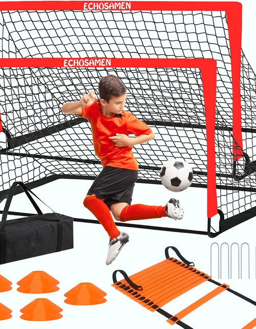 Load image into Gallery viewer, Kids Soccer Goals for Backyard, 2 of 6 X 4 Ft Kids Soccer Goal Set Soccer Net with 10 Soccer Cones, Agility Ladder &amp; Carry Bag, Portable Soccer Training Equipment.
