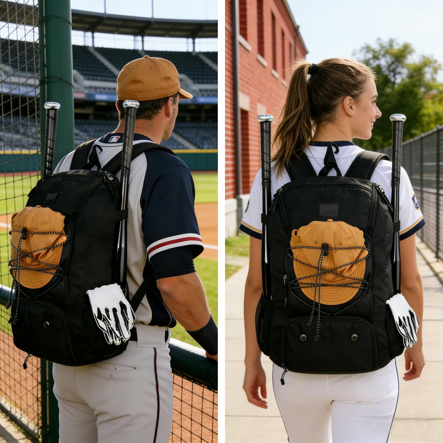 Youth Baseball Backpack, Softball Bat Bag with Shoes Compartment | Lightweight Baseball Bag for Boys and Adult, Fence Hook Hold Tball Bat, Batting Mitten, Helmet, Caps, Teeball Gear Equipment