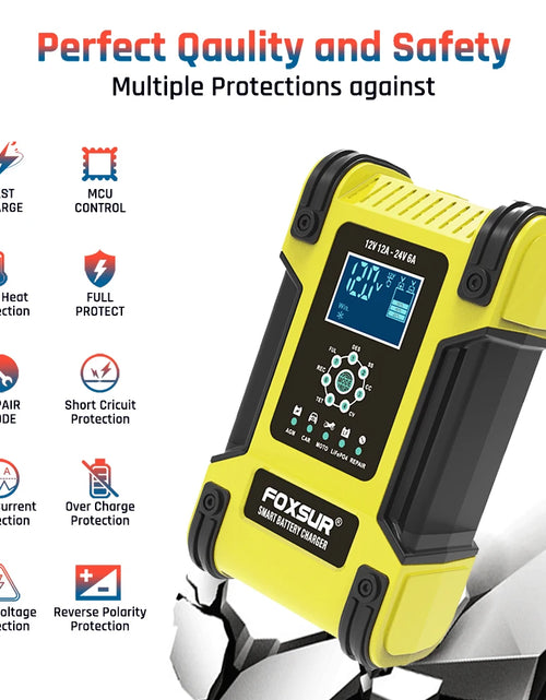 Load image into Gallery viewer, Smart Car Battery Charger 12Volt 12Amp or 24V 5A Motorcycle Truck Boat Lithium Lifepo4 AGM GEL WET Lead Acid Maintainer

