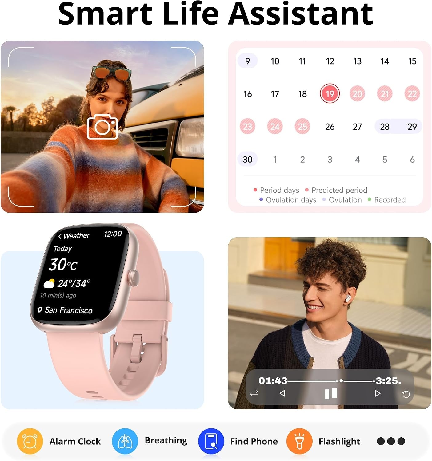Smart Watch for Women, 1.83" HD Touchscreen Fitness Tracker, Bluetooth Calling, 110+ Sports Modes, Heart Rate Spo2 Sleep Monitor, DIY Dial, IP67 Waterproof, Compatible with Android & Ios