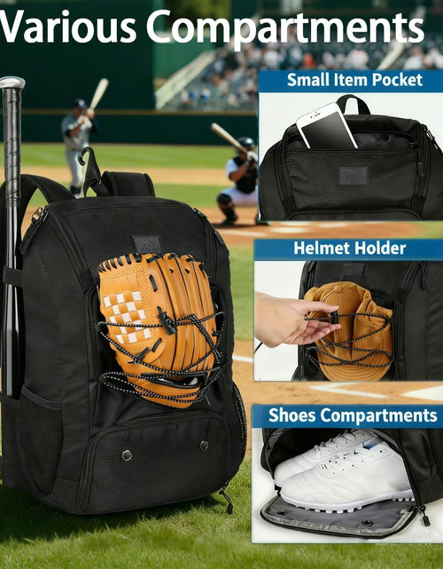 Load image into Gallery viewer, Youth Baseball Backpack, Softball Bat Bag with Shoes Compartment | Lightweight Baseball Bag for Boys and Adult, Fence Hook Hold Tball Bat, Batting Mitten, Helmet, Caps, Teeball Gear Equipment
